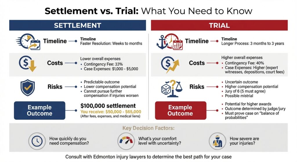 Settlement vs. Trial Comparison for Injury Law Claims